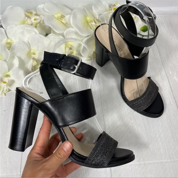 Size 10 Nine West Women’s Black Pinto Heels Pumps Strappy Sandals - Picture 2 of 7